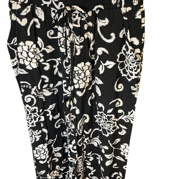 GLG Good Life Gear M Black White Floral Scroll Lounge Pants Drawstring - Picture 5 of 11